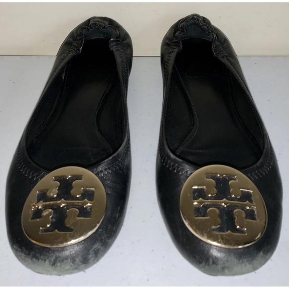 Tory Burch Reva Ballet Flats Size 6.5 Black Leather Upper - Picture 2 of 9